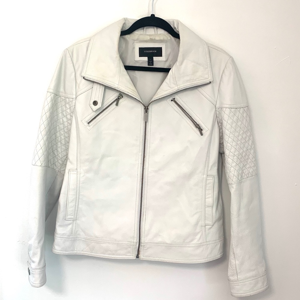Colebrook genuine leather white zip jacket